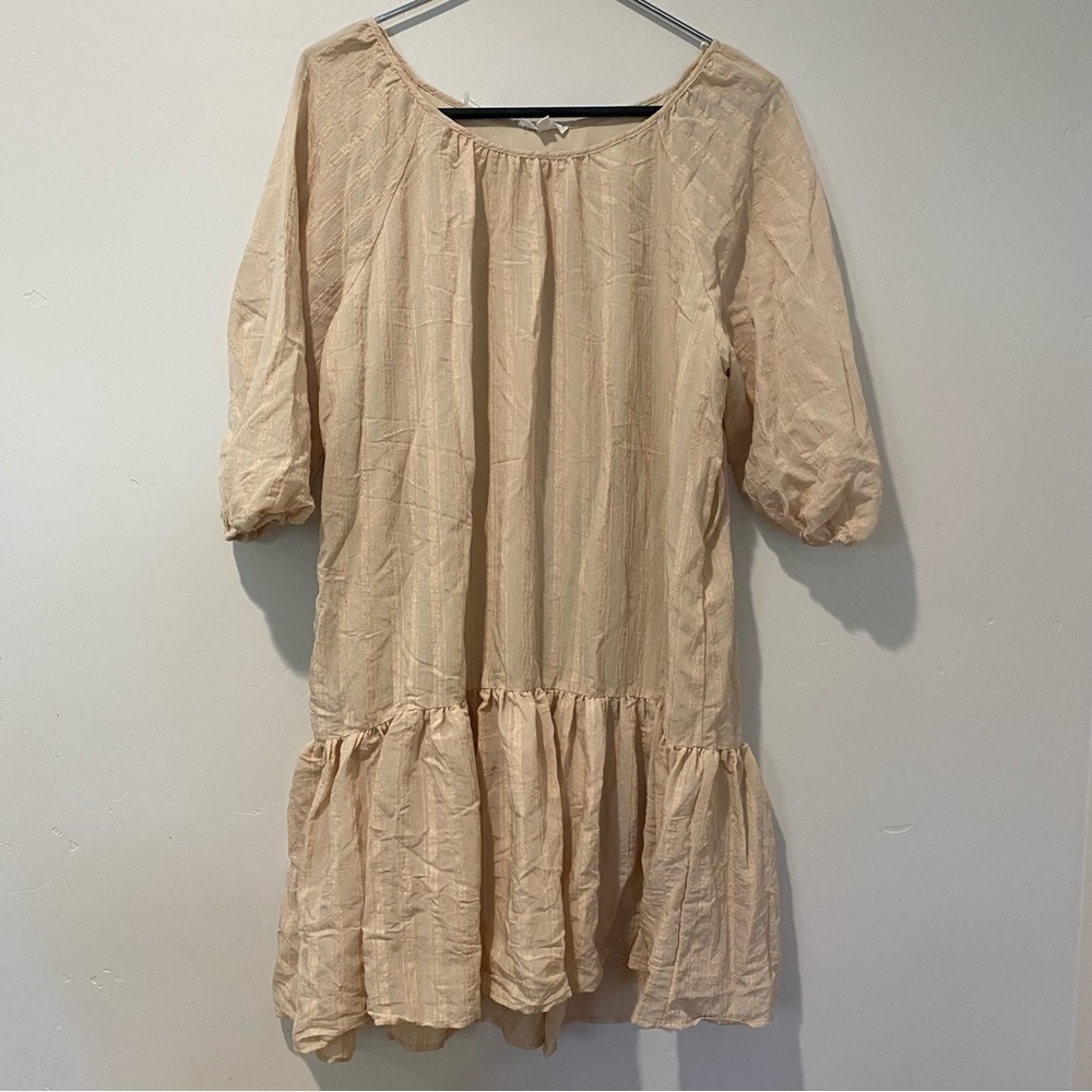 By the River cream puffed sleeve dress womens M